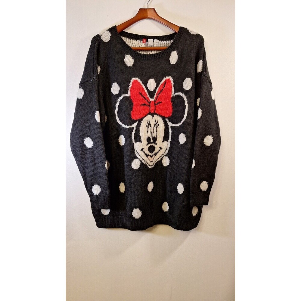 Disney Black Sweater with Minnie Mouse and Red Bow